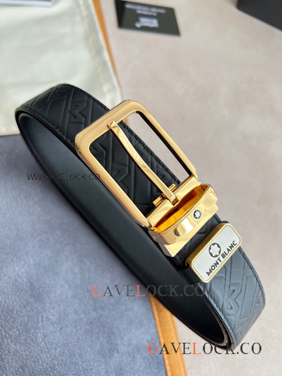 Replica Mont blanc 35mm Reversible Belt Gold Pin Buckle